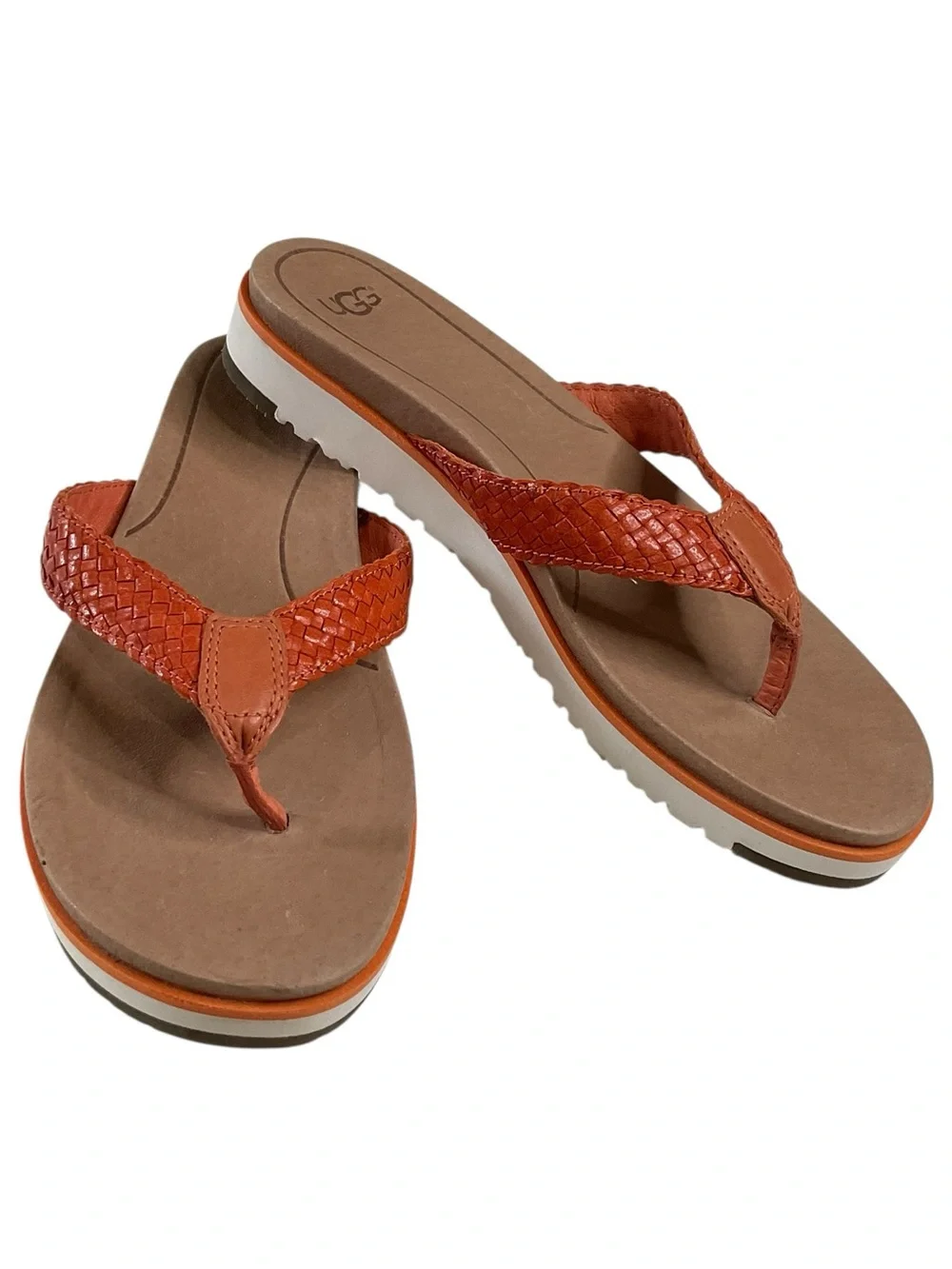UGG Lorrie Women's Orange Braided Leather Thong Sandals Size 7